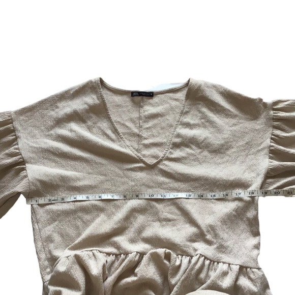 Zara Voluminous Oversized Texture V-neck Short Sleeve Dress, size M - Picture 11 of 13